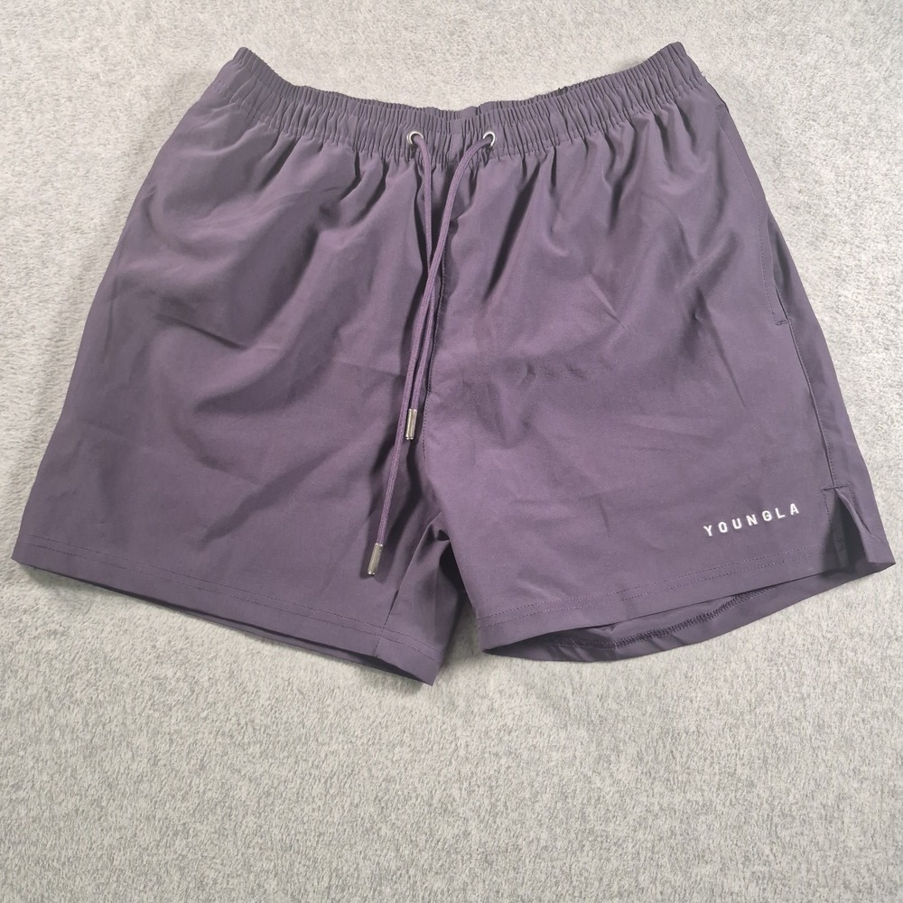 YoungLA NWT Mens Medium Purple Swim Gym Shorts 5.5 Inseam Mesh Lining